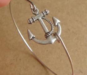 Anchor Bangle Bracelet, Simple Everyday Jewelry, Elegant gift, Bridesmaid Gift, Bridal Wedding Jewelry